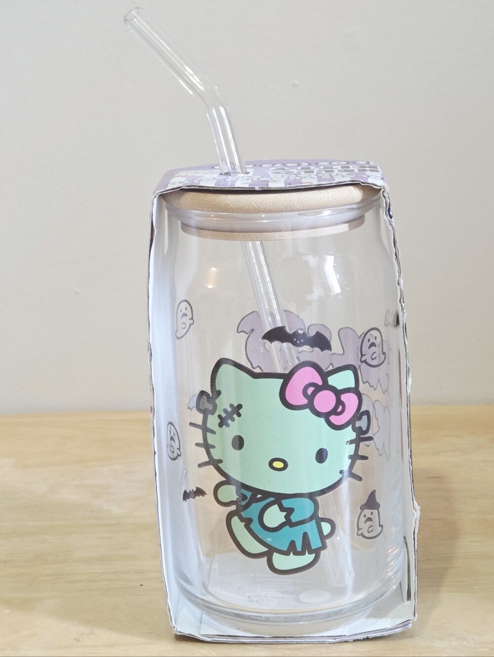 *3 for $30* Hello Kitty Halloween Frankenstein Glass Cup With Straw
